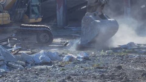 Excavator Cleans the Debris Stock Footage 79306757