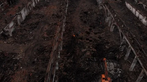 Excavator clears debris Stock Footage 107345429