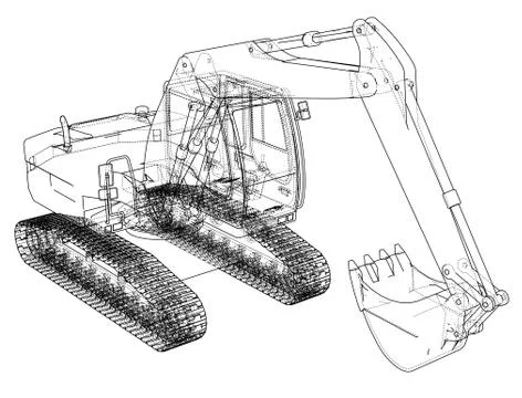 Excavator concept outline. Vector Stock Illustration