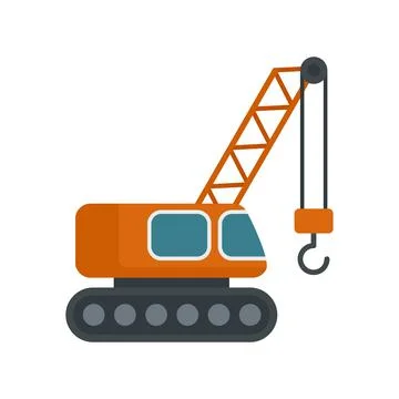 Excavator construction crane icon flat isolated vector Stock Illustration