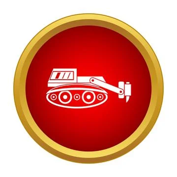 Excavator construction machinery icon inside red circle Stock Illustration