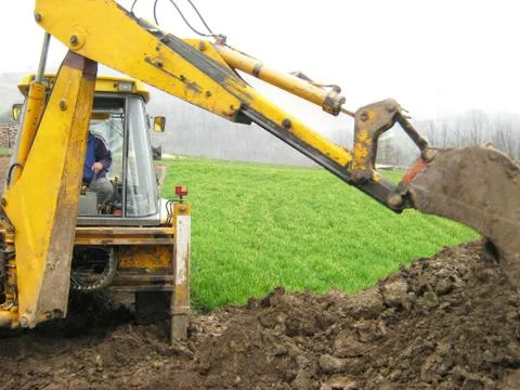 Excavator on construction site Stock Photos