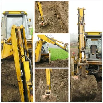 Excavator on construction site Stock Photos