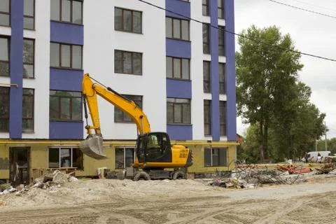 Excavator at the construction site Stock Photos