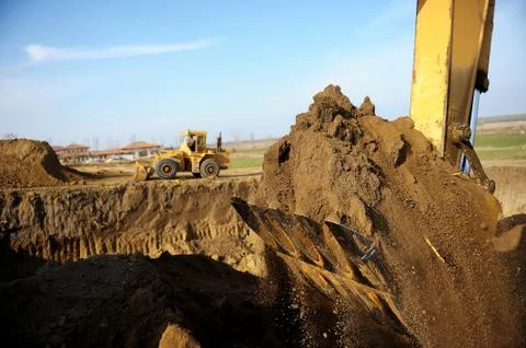 Excavator on construction site Foto stock