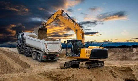 Excavator at construction site Stock Photos