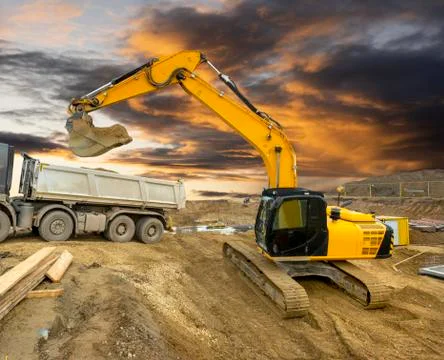 Excavator at construction site Stock Photos