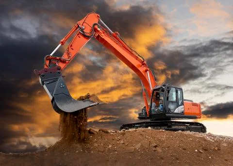Excavator at construction site Stock Photos