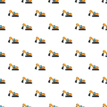 Excavator construction vehicles seamless pattern background Stock Illustration