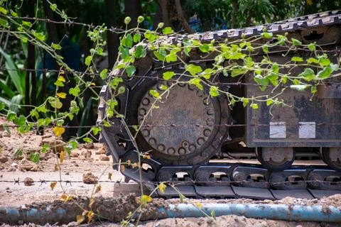 Excavator Crawler Track at Work Site Stock Photos