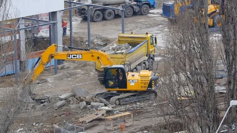 Excavator Crushing Rocks Stock Footage 87183287