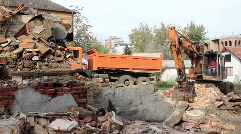Excavator Demolish Stock Footage 32277807