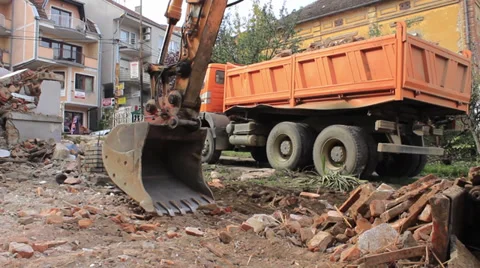 Excavator Demolish Stock Footage 32278044