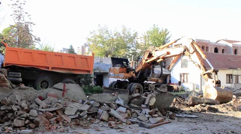 Excavator Demolish Stock Footage 32278295