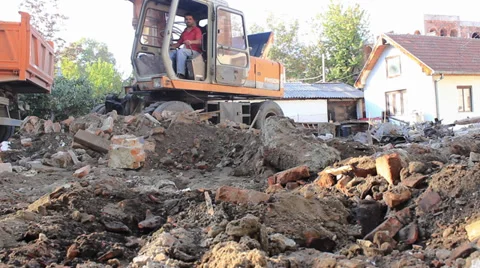 Excavator Demolish Stock Footage 32278420