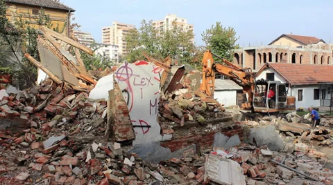 Excavator Demolish Stock Footage 32280248