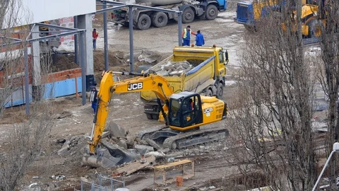 Excavator Destroying Rocks Stock Footage 87183475