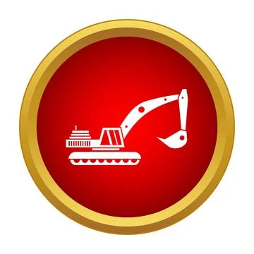 Excavator digger machine symbol on a red and gold circle Stock Illustration