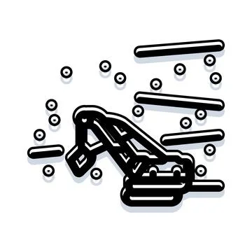 Excavator digging and moving dirt on construction site Stock Illustration