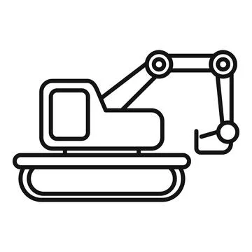 Excavator digging with mechanical shovel on construction site line icon Illustrazione stock