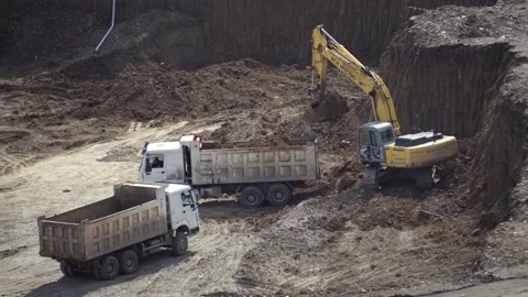 Excavator Digging In The Quarry Stock Footage 130717314