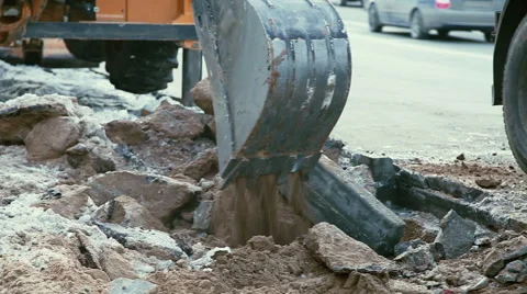 Excavator Digging Road Stock Footage 60804853