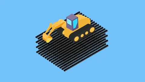 An excavator digging through a binary code Stock Footage 270507694