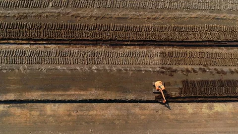 The excavator digs peat. In a peat bog. Stock Footage 162890510