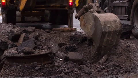 Excavator Digs Underground Communications HD Video stock 285247587