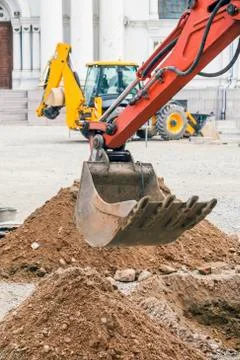 Excavator dipper at construction site Foto stock