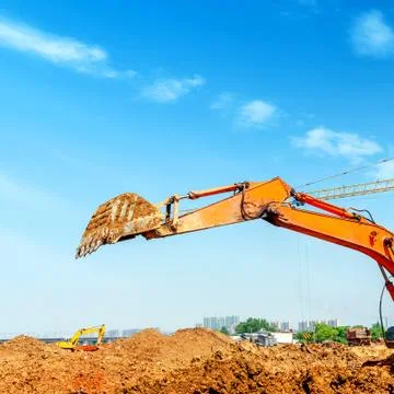 The excavator is dredging Stock Photos