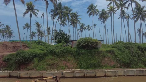 Excavator dredging sediment mud from canal in Thiruvananthapuram, Kerala Stock Footage 203880468