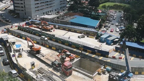 The excavator dropped off the trailer at the construction site. Stock Footage 120717088
