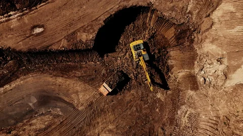 Excavator during clay mining.  mining in open pit. Stock Footage
