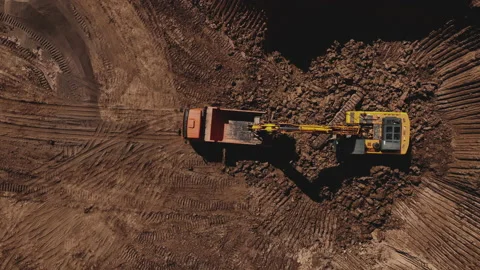 Excavator during clay mining.  mining in open pit. 스톡 동영상 203853554