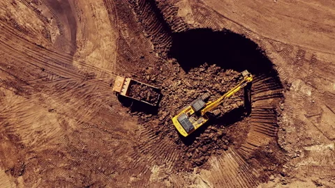 Excavator during clay mining.  mining in open pit. 스톡 동영상 203853671