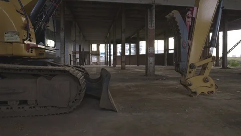 Excavator in Empty Construction Site Stock Footage