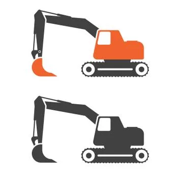 Excavator flat vector illustration. Heavy construction equipment. Stock Illustration