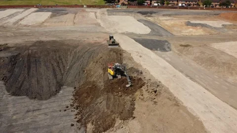 Excavator Fly-Away Shot Stock Footage 199981952