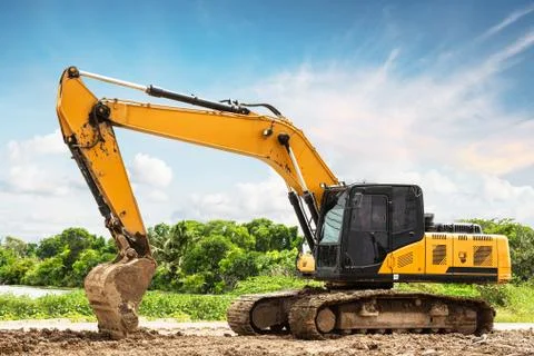 Excavator on ground Stock Photos