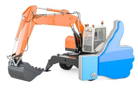 Excavator with like icon, 3D rendering Stock Illustration