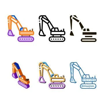 Excavator icon diversity vector outline Stock Illustration