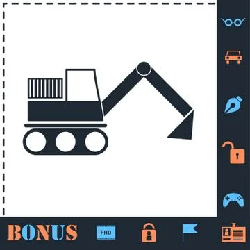 Excavator icon flat Stock Illustration