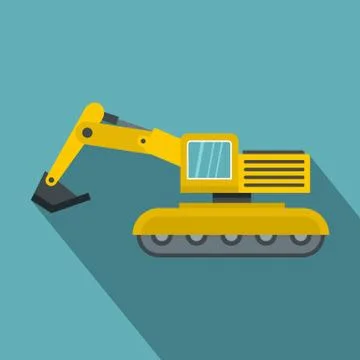 Excavator icon, flat style Stock Illustration