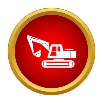 Excavator icon on red button with golden frame Stock Illustration