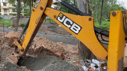Excavator JCB JS 220 LC working at construction site Stock Footage 163370409