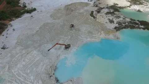 Excavator in Kaolin Mining Lake Stock Footage 152438165