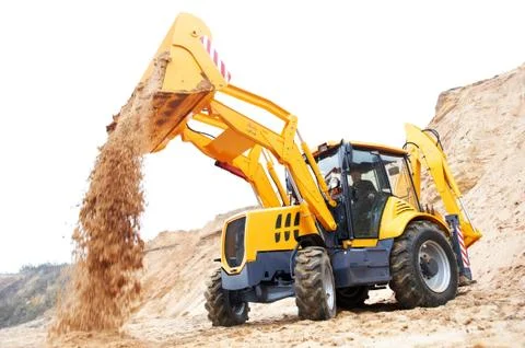 Excavator loader with backhoe works Stock Photos