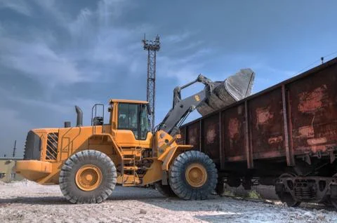 Excavator loader with backhoe works Stock Photos