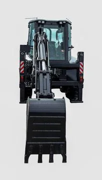 Excavator loader digging at a construction site during daylight hours Stock Photos